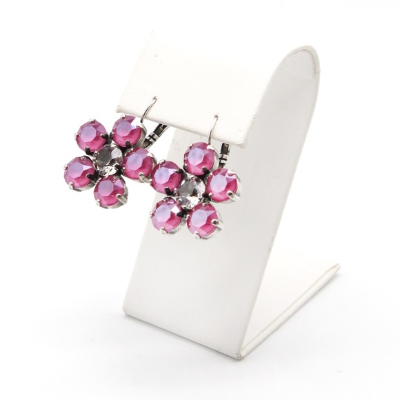 Flower earrings-pink dangle drop leverback earring - Picture 1 of 3